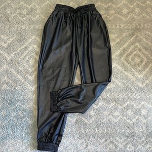 Faux leather black drawstring joggers size Medium